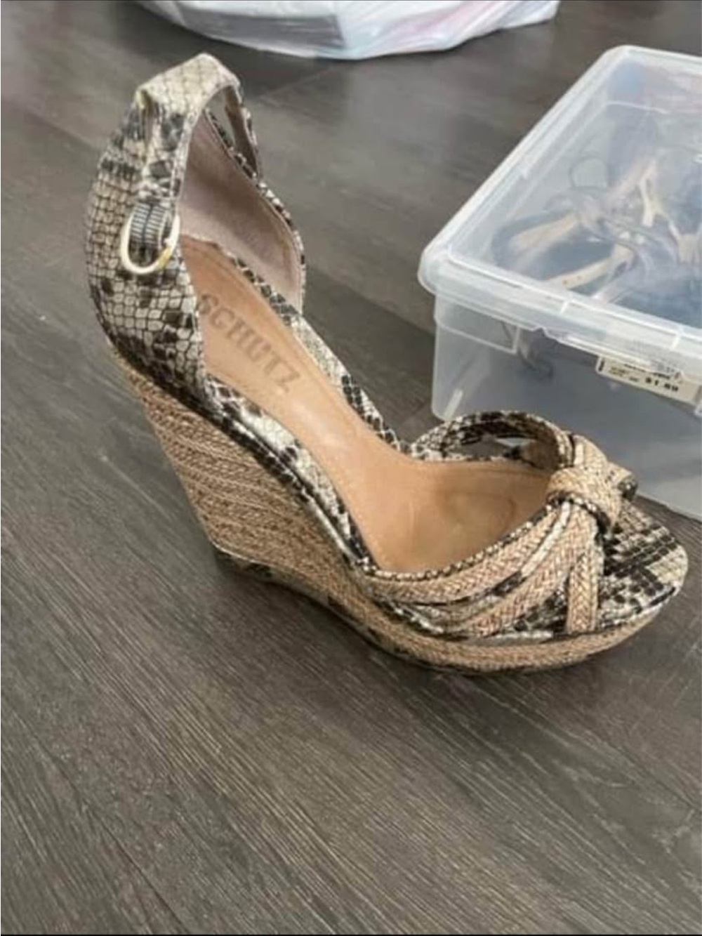 SCHUTZ Snake-Print Espadrille Wedge Sandals in Beige and Black